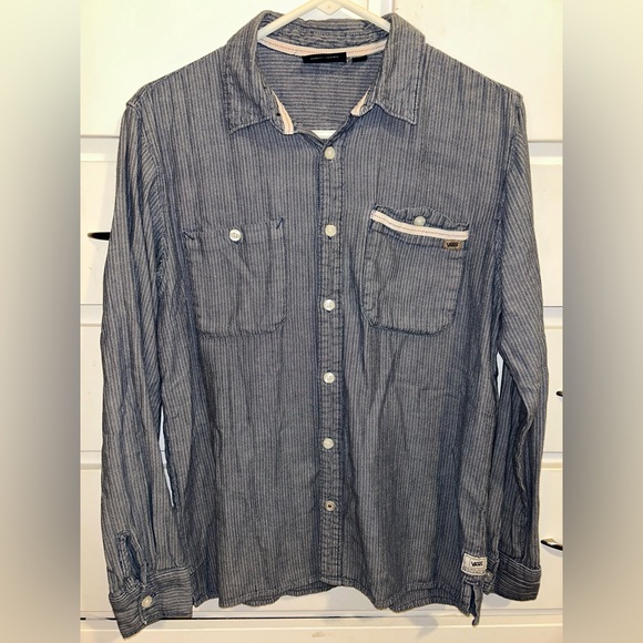 Vans Men's Navy Striped Button Down Shirt - Picture 1 of 2